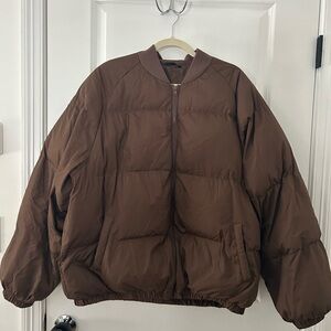 🤎 SHEIN Brown Puffer Jacket – Size XL (US 12) – Zip Front Quilted Coat